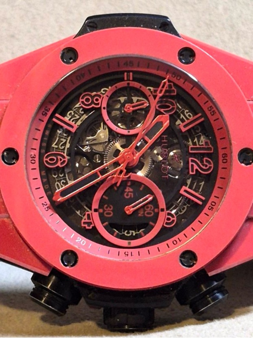 Hublot-Inspired Big Bang Unico Red  Magic Skeleton Chronograph Watch
